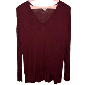 Madewell Anthem Long Sleeve V-Neck Tee in Burgundy Sz. S